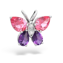 Lab Pink Sapphire Butterfly 14K White Gold pendant P2215