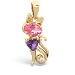 Lab Pink Sapphire Kitten 14K Yellow Gold pendant P5780