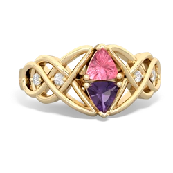 Lab Pink Sapphire Keepsake Celtic Knot 14K Yellow Gold ring R5300