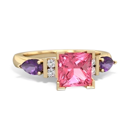 Lab Pink Sapphire 6Mm Princess Eternal Embrace Engagement 14K Yellow Gold ring C2002