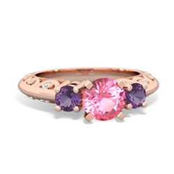 Lab Pink Sapphire Art Deco Eternal Embrace Engagement 14K Rose Gold ring C2003