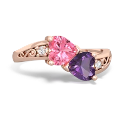 Lab Pink Sapphire Snuggling Hearts 14K Rose Gold ring R2178