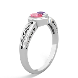 Lab Pink Sapphire Filligree 'One Heart' 14K White Gold ring R5070