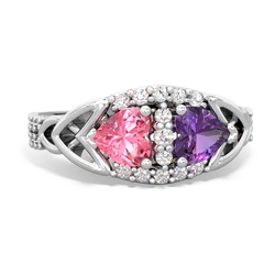 Lab Pink Sapphire Sparkling Celtic Knot 14K White Gold ring R2645