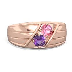 Lab Pink Sapphire Men's Streamline 14K Rose Gold ring R0460