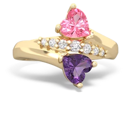 Lab Pink Sapphire Heart To Heart 14K Yellow Gold ring R2064