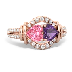 Lab Pink Sapphire Art-Deco Keepsake 14K Rose Gold ring R5630