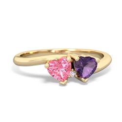 Lab Pink Sapphire Sweethearts 14K Yellow Gold ring R5260