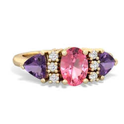 Lab Pink Sapphire Antique Style Three Stone 14K Yellow Gold ring R2186