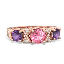 Lab Pink Sapphire Hugs And Kisses 14K Rose Gold ring R5016