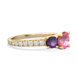 Lab Pink Sapphire Pave Trellis 14K Yellow Gold ring R5500