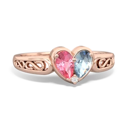 Lab Pink Sapphire Filligree 'One Heart' 14K Rose Gold ring R5070