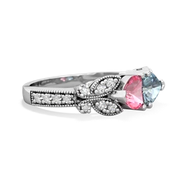 Lab Pink Sapphire Diamond Butterflies 14K White Gold ring R5601