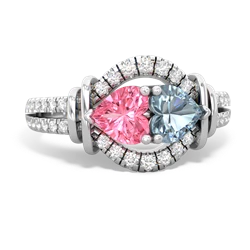 Lab Pink Sapphire Art-Deco Keepsake 14K White Gold ring R5630