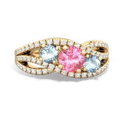 Lab Pink Sapphire Three Stone Aurora 14K Yellow Gold ring R3080