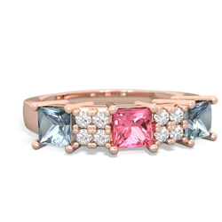 Lab Pink Sapphire Three Stone Diamond Cluster 14K Rose Gold ring R2592