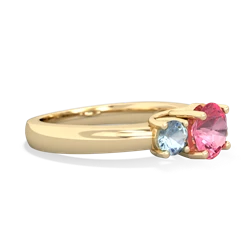 Lab Pink Sapphire Three Stone Round Trellis 14K Yellow Gold ring R4018