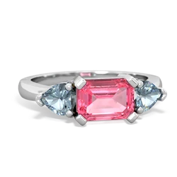 Lab Pink Sapphire Three Stone 14K White Gold ring R5235