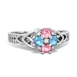 Lab Pink Sapphire Celtic Knot Cluster Engagement 14K White Gold ring R26443RD