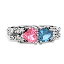 Lab Pink Sapphire Diamond Butterflies 14K White Gold ring R5601