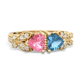 Lab Pink Sapphire Diamond Butterflies 14K Yellow Gold ring R5601