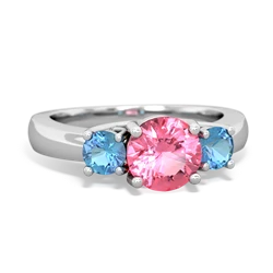 Lab Pink Sapphire Three Stone Round Trellis 14K White Gold ring R4018