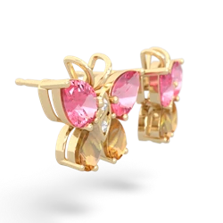 Lab Pink Sapphire Butterfly 14K Yellow Gold earrings E2215