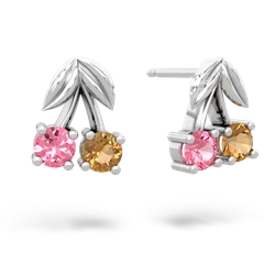 Lab Pink Sapphire Sweet Cherries 14K White Gold earrings E7001