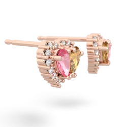 Lab Pink Sapphire Halo 14K Rose Gold earrings E7008