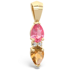 Lab Pink Sapphire Bowtie Drop 14K Yellow Gold pendant P0865