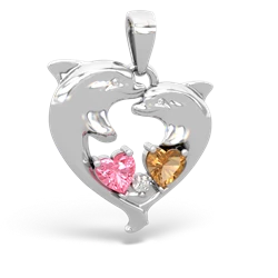 Lab Pink Sapphire Dolphin Heart 14K White Gold pendant P5820