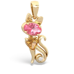 Lab Pink Sapphire Kitten 14K Yellow Gold pendant P5780