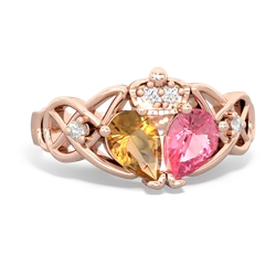 Lab Pink Sapphire 'One Heart' Celtic Knot Claddagh 14K Rose Gold ring R5322