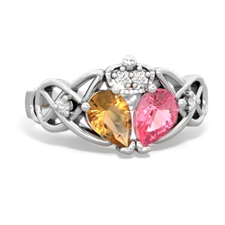 Lab Pink Sapphire 'One Heart' Celtic Knot Claddagh 14K White Gold ring R5322