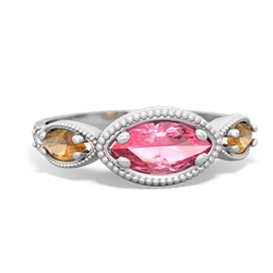 Lab Pink Sapphire Milgrain Marquise 14K White Gold ring R5700