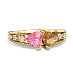 Lab Pink Sapphire Heart To Heart 14K Yellow Gold ring R3342