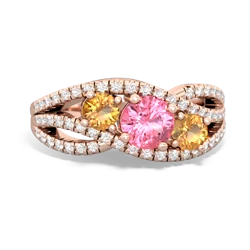 Lab Pink Sapphire Three Stone Aurora 14K Rose Gold ring R3080