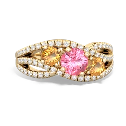 Lab Pink Sapphire Three Stone Aurora 14K Yellow Gold ring R3080