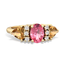 Lab Pink Sapphire Antique Style Three Stone 14K Yellow Gold ring R2186