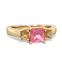 Lab Pink Sapphire Three Stone Trellis 14K Yellow Gold ring R4015