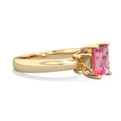 Lab Pink Sapphire Three Stone Emerald-Cut Trellis 14K Yellow Gold ring R4021