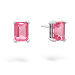 Lab Pink Sapphire 7X5mm Emerald-Cut Stud 14K White Gold earrings E1856