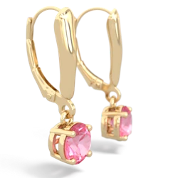 Lab Pink Sapphire 6Mm  Round Lever Back 14K Yellow Gold earrings E2786