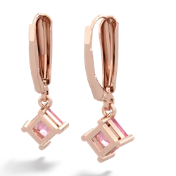 Lab Pink Sapphire 6Mm Princess Lever Back 14K Rose Gold earrings E2789