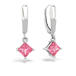 Lab Pink Sapphire 6Mm Princess Lever Back 14K White Gold earrings E2789