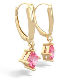 Lab Pink Sapphire 6Mm Princess Lever Back 14K Yellow Gold earrings E2789