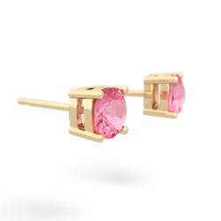 Lab Pink Sapphire 5Mm Checkerboard Cushion Stud 14K Yellow Gold earrings E1795