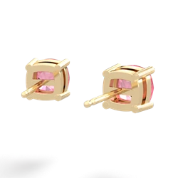 Lab Pink Sapphire 6Mm Checkerboard Cushion Stud 14K Yellow Gold earrings E1796