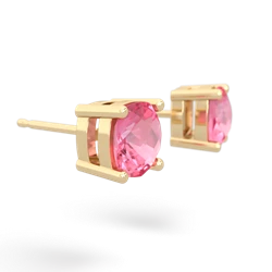 Lab Pink Sapphire 6Mm Checkerboard Cushion Stud 14K Yellow Gold earrings E1796