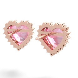 Lab Pink Sapphire Sparkling Halo Heart 14K Rose Gold earrings E0391